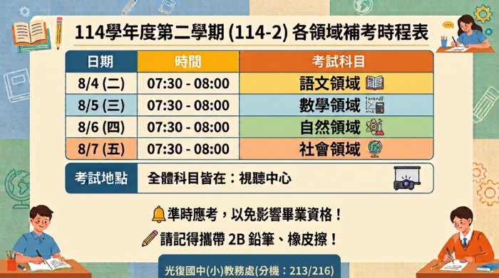 補考時程表