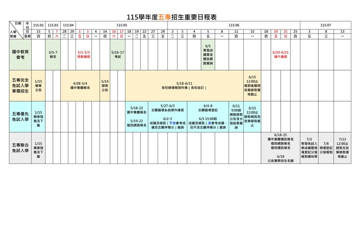 115五專日程表圖片