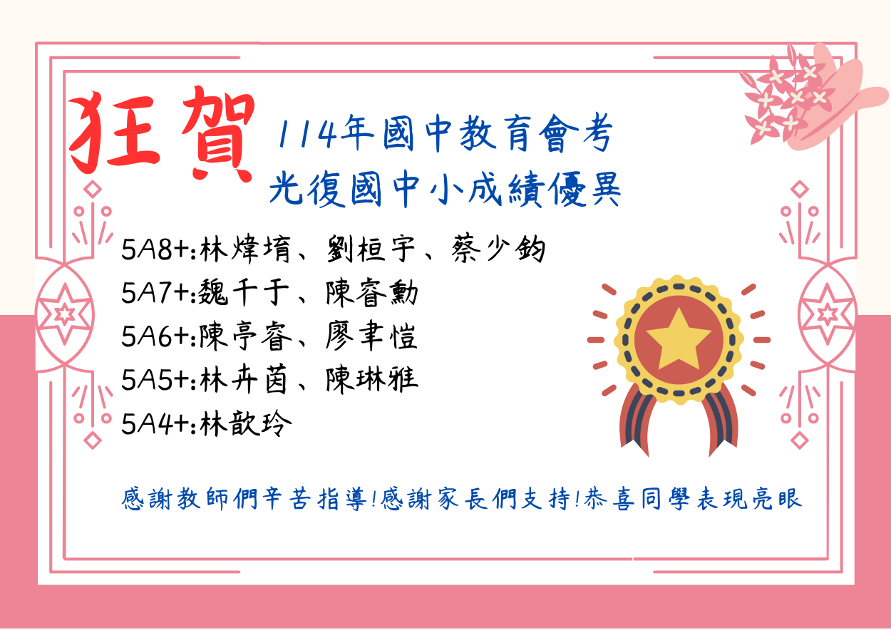 114年國中教育會考優異榜單