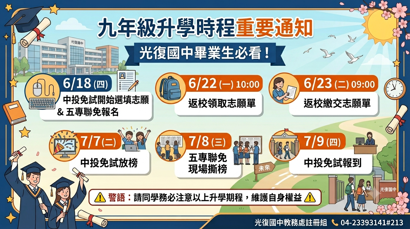九年級升學重要期程